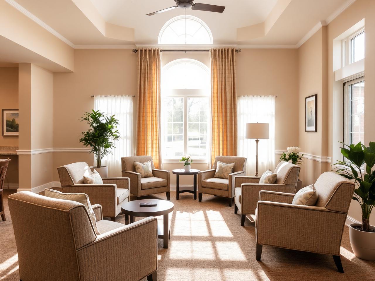 Senior Living interior with custom window treatments